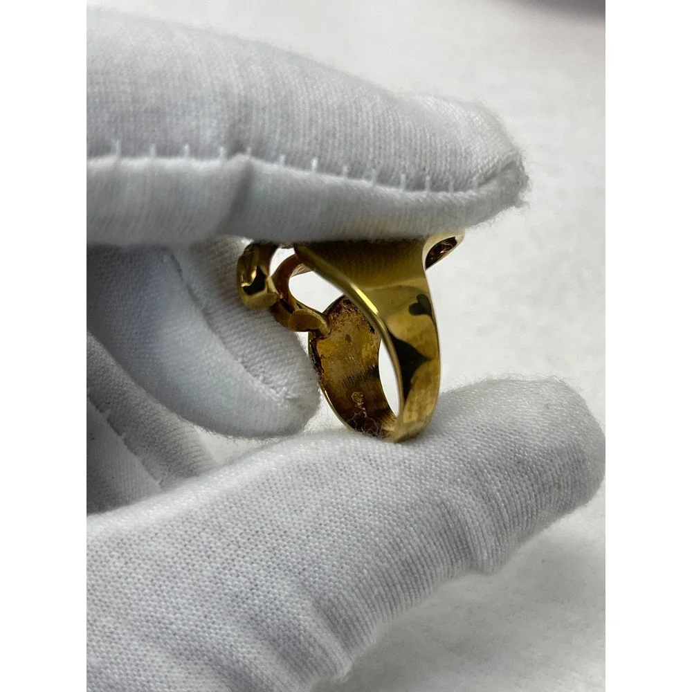 Vintage Gold Tone Sculptural Bypass Statement Ring Crystal Accents Size 4.5